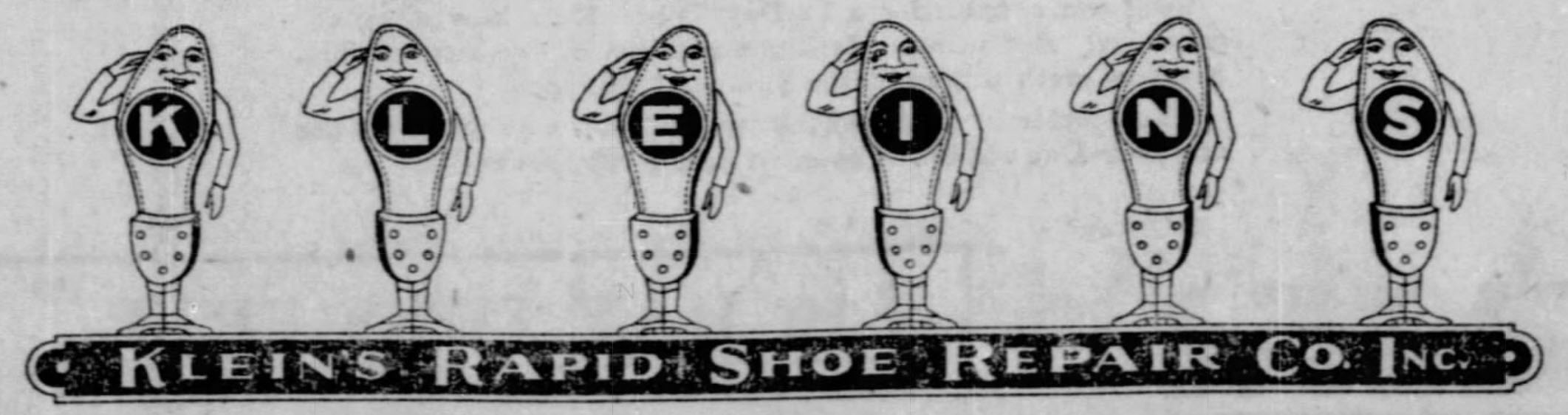 Klein's Rapid Shoe Repair Logo 1922 Klein's Rapid Show Repair